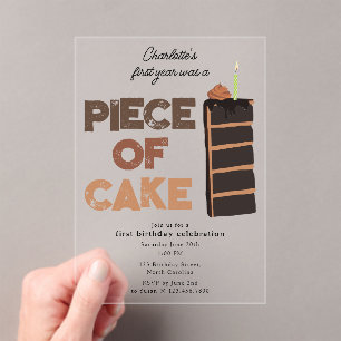 Piece of Cake Invite 1st  First Birthday Cute Acrylic Invitations