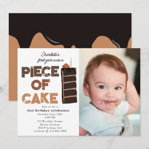 Piece of Cake Invite 1st  First Birthday Photo