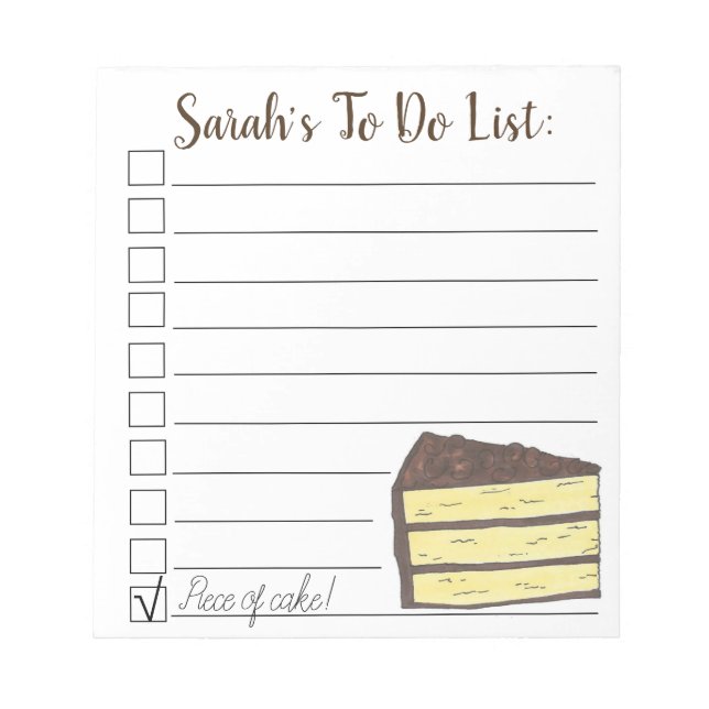Piece of Cake! Personalised To Do List Notepad (Front)