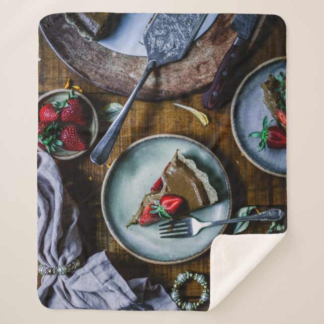 PIECE OF CAKE SERVED ON ROUND GRAY CERAMIC PLATE SHERPA BLANKET (Front)