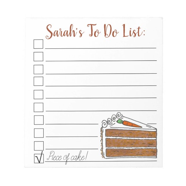 Piece of (Carrot) Cake! Personalised To Do List Notepad (Front)