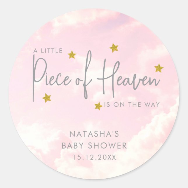 Piece of Heaven Clouds Baby Shower Classic Round Sticker (Front)