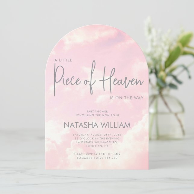 Piece of Heaven Pink Clouds Baby Shower Invitation (Standing Front)