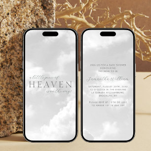Piece of Heaven White Clouds Baby Shower Download Invitation