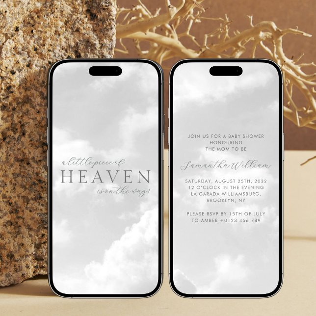 Piece of Heaven White Clouds Baby Shower Download Invitation (Creator Uploaded)