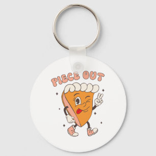 Piece Out Pumpkin Pie Retro Thanksgiving Fall Groo Key Ring
