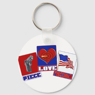 PIECE  (PEACE)  LOVE (HEART)  FREEDOM (USA FLAG) KEY RING
