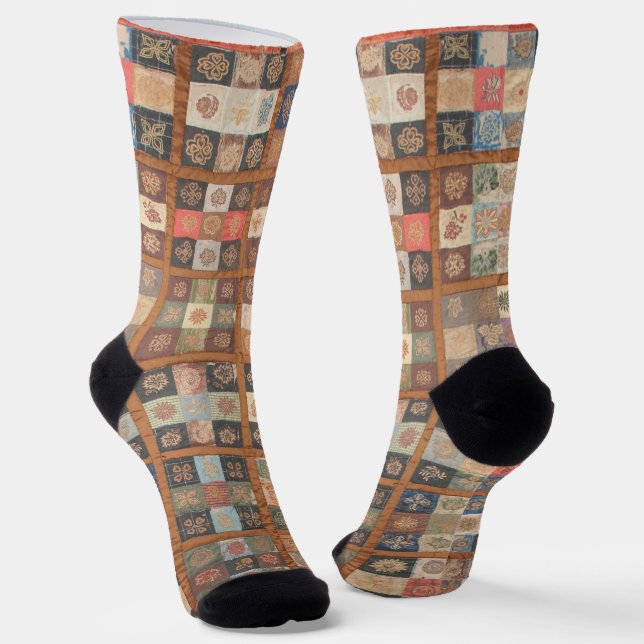 Pieced Nine-Patch fancy quilt Socks (Angled)