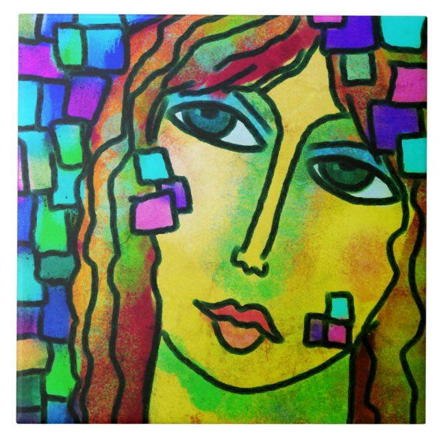 Pieces Abstract Digital Portrait of a Woman Tile (Front)