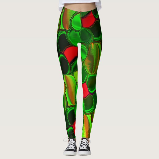Pieces of colours, circles and rounded shapes  leggings (Front)