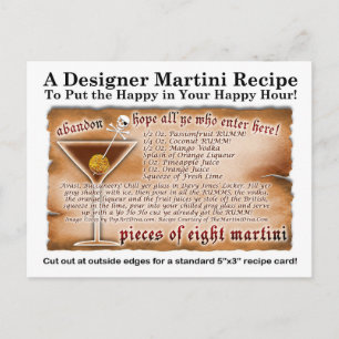 Pieces of Eight Tropical Martini Recipe Postcard