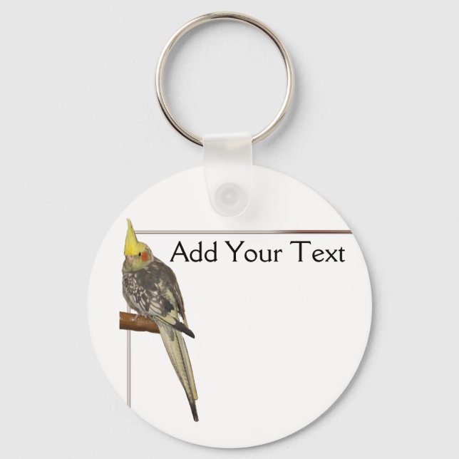 Pied Cockatiel on a Branch with White Key Ring (Front)