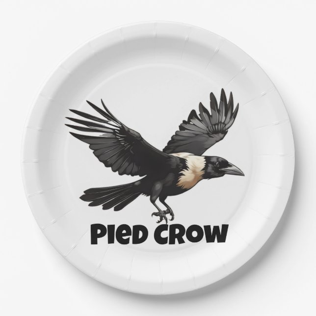 Pied crow with wings open paper plate (Front)