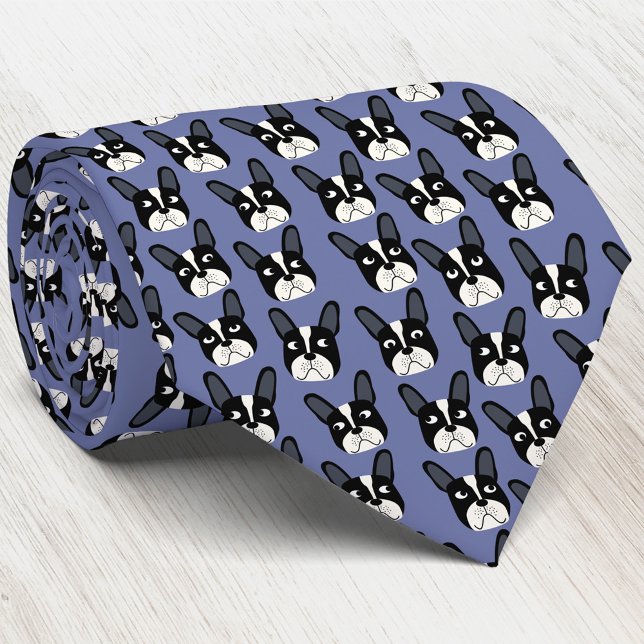 Pied French Bulldog Blue Neck Tie (Pied French Bulldog pattern blue dog art neck tie)