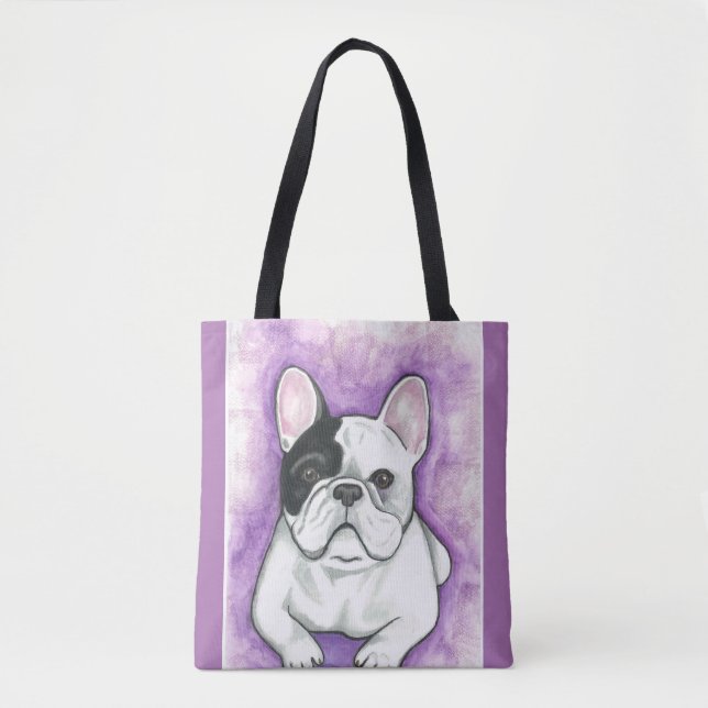 Pied French Bulldog purple tote bag (Front)