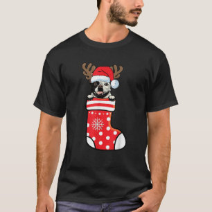 Pied French Bulldog Santa Dog On Christmas Sock Me T-Shirt