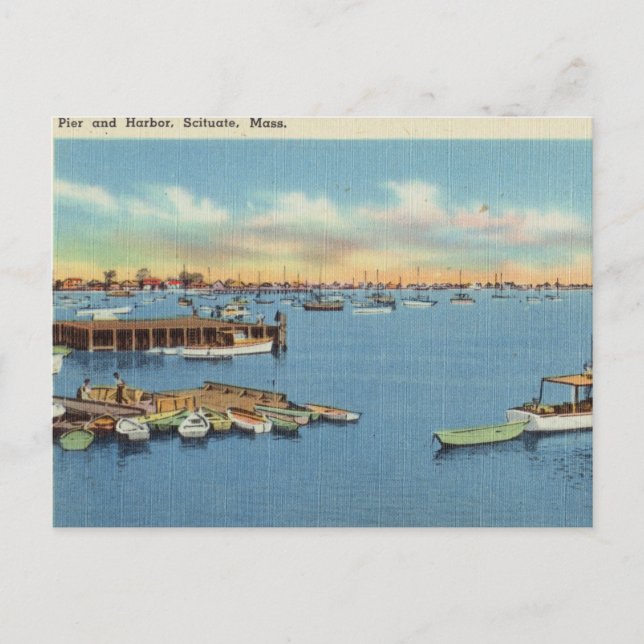 Pier and Harbour, Scituate, Massachusetts Postcard (Front)