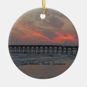 Pier and Sunset - Oak Island, NC Ceramic Tree Decoration