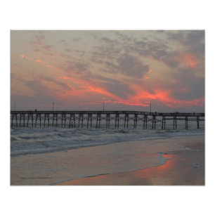 Pier and Sunset - Oak Island, NC Photo Print