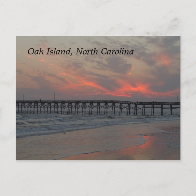 Pier and Sunset - Oak Island, NC Postcard (Front)