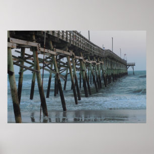 Pier and Waves = Oak Island, NC Poster