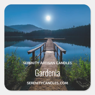 Pier at Night under a Full Moon Candle Business Square Sticker