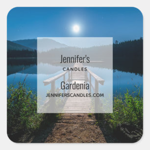 Pier at Night under a Full Moon Candle Business Square Sticker