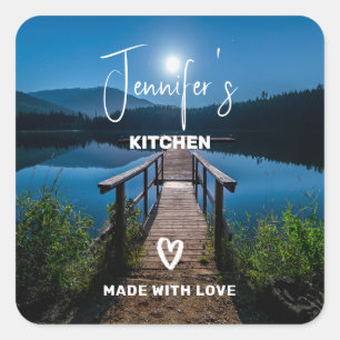 Pier at Night under a Full Moon Kitchen Square Sticker