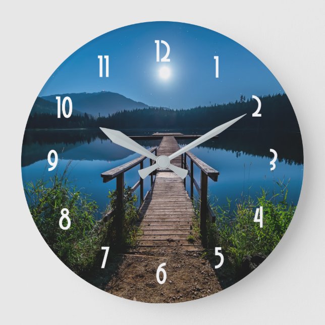 Pier at Night under a Full Moon Large Clock (Front)