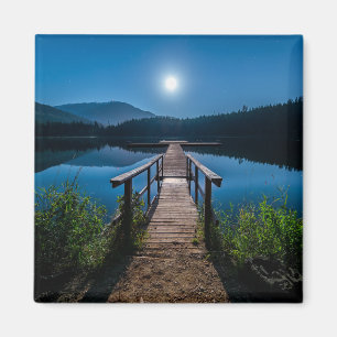 Pier at Night under a Full Moon Magnet