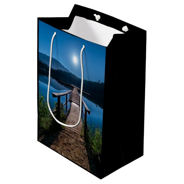 Pier at Night under a Full Moon Medium Gift Bag (Front Angled)