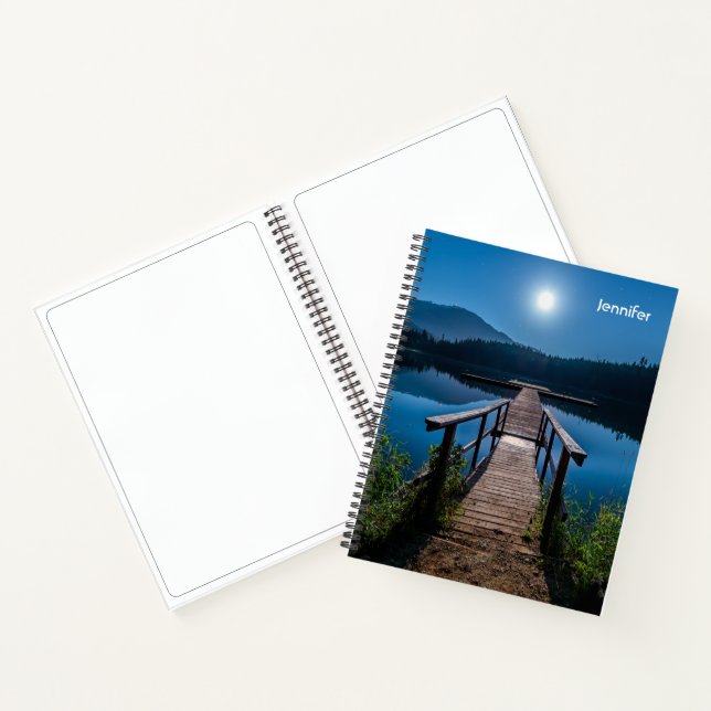 Pier at Night under a Full Moon Notebook (Inside)