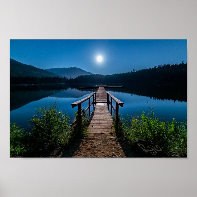 Pier at Night under a Full Moon Poster (Front)