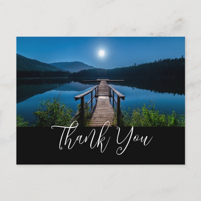 Pier at Night under a Full Moon Thank You Postcard (Front)