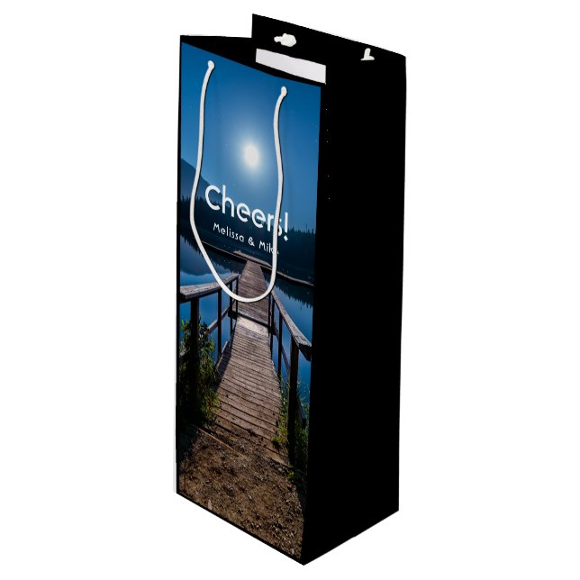Pier at Night under a Full Moon Wine Gift Bag (Front Angled)