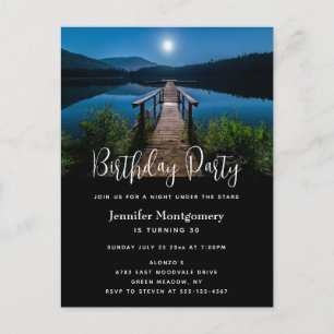 Pier at Night with Full Moon Birthday Invitation Postcard