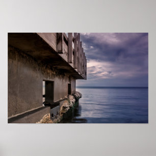 Pier deck in sunset poster