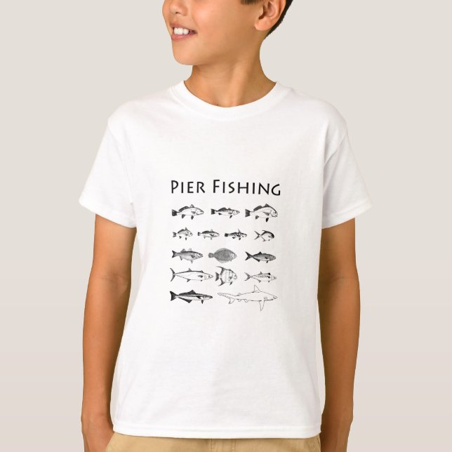 Pier Fishing Fish Species Line Art Logo T-Shirt (Front)