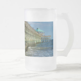 Pier Fishing Frosted Glass Beer Mug