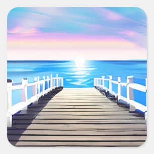 Pier, Ocean and Sky at Dawn Square Sticker