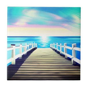 Pier, Ocean and Sky at Dawn Tile