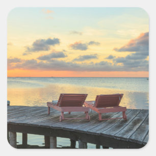 Pier overlooks the ocean, Belise Square Sticker