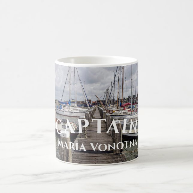 Pier with boats and yachts in Marken Netherlands Coffee Mug (Center)