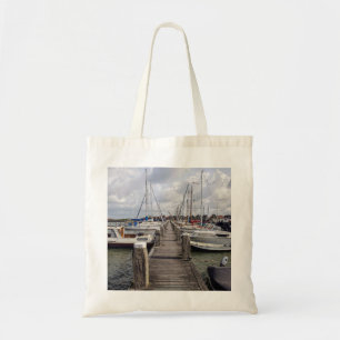 Pier with boats and yachts in Marken Netherlands Tote Bag