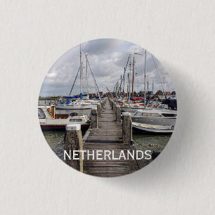Pier with boats and yachts Marken Netherlands 3 Cm Round Badge