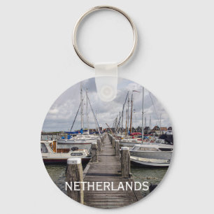 Pier with boats and yachts Marken Netherlands Key Ring