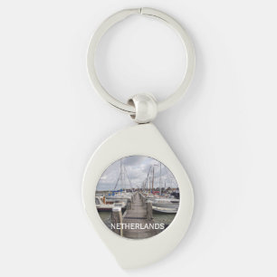 Pier with boats and yachts Marken Netherlands Key Ring