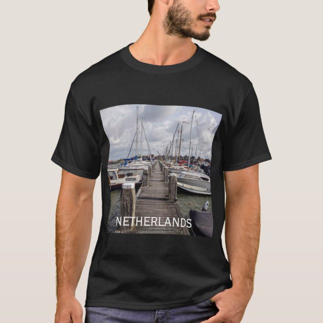 Pier with boats and yachts Marken Netherlands T-Shirt (Front)