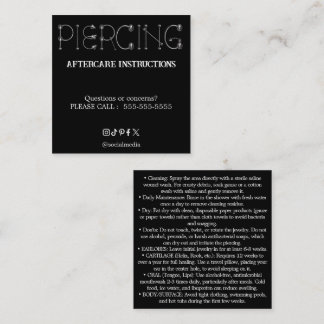 Piercing Aftercare Instructions Business Card