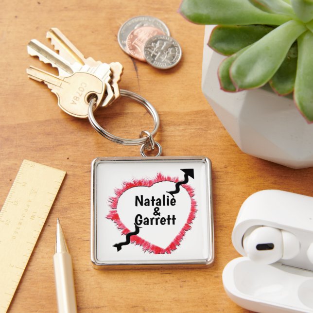 Piercing Arrow Rough Red Heart Outline Template Key Ring (Desk)